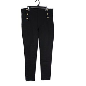 Zara Basic Collection Black High-Waisted Stretch Pants Gold Button Accents Sz XL